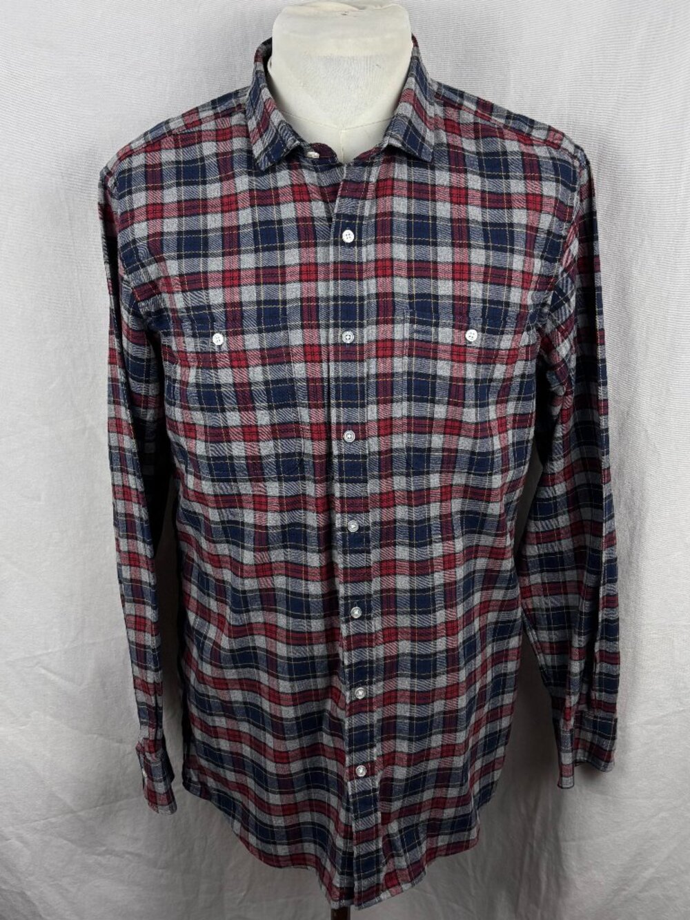 Proper Cloth Mens Cotton Flannel Shirt Plaid Tartan Navy Red Grey Custom 22"